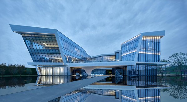 Modern building with large glass panel windows